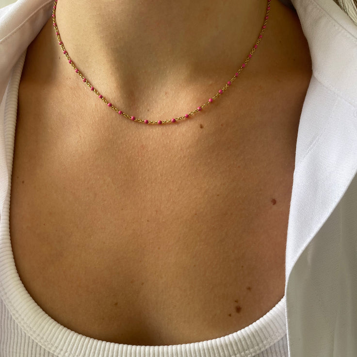 Basis Halskette mit rosa Punkten