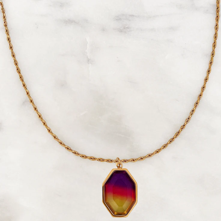 Long Necklace Oval Octagon Purple