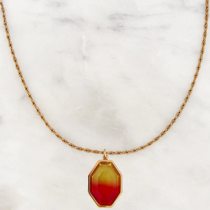 Long Necklace Oval Octagon Red