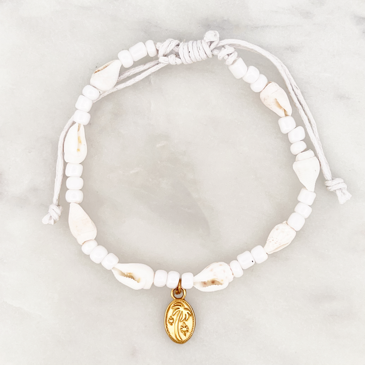 Weißes Muschelarmband Palm Amulett