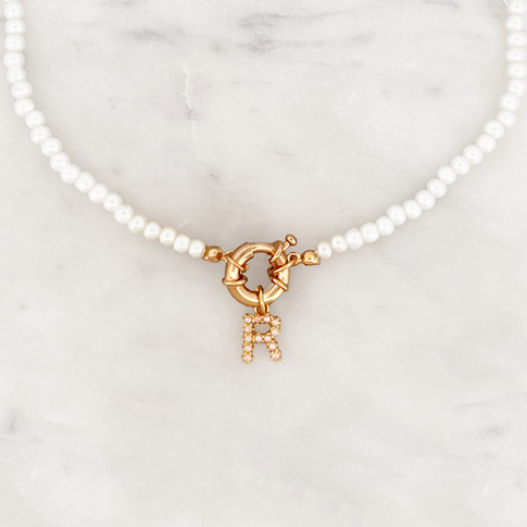Glasperlen Choker Halsband Perle Initial