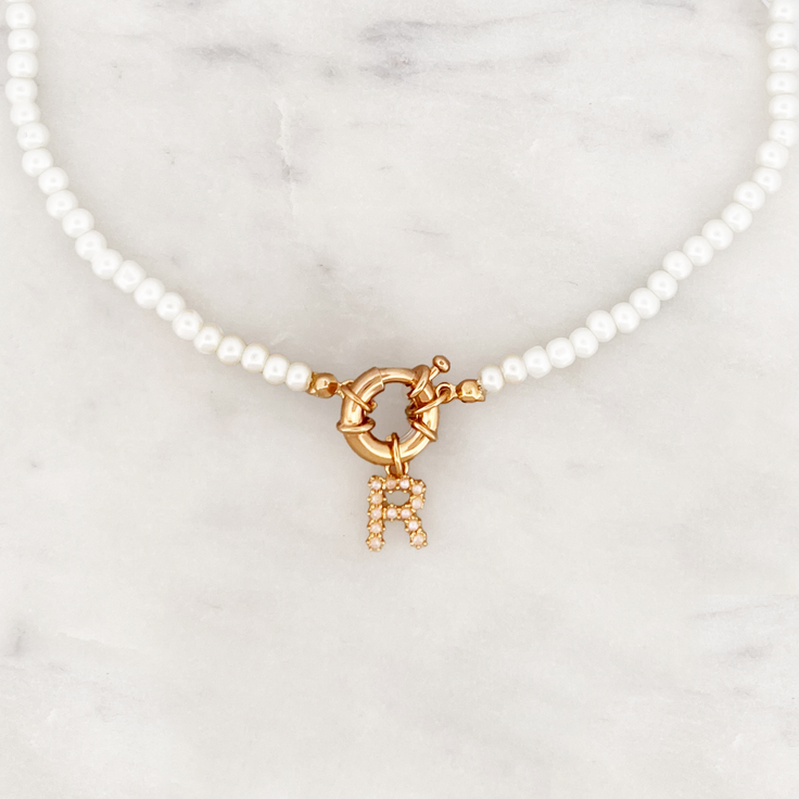 Glasperlen Choker Halsband Perle Initial