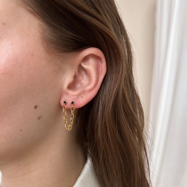 Onyx Earpin Oval Chain - ByNouck Jewelry