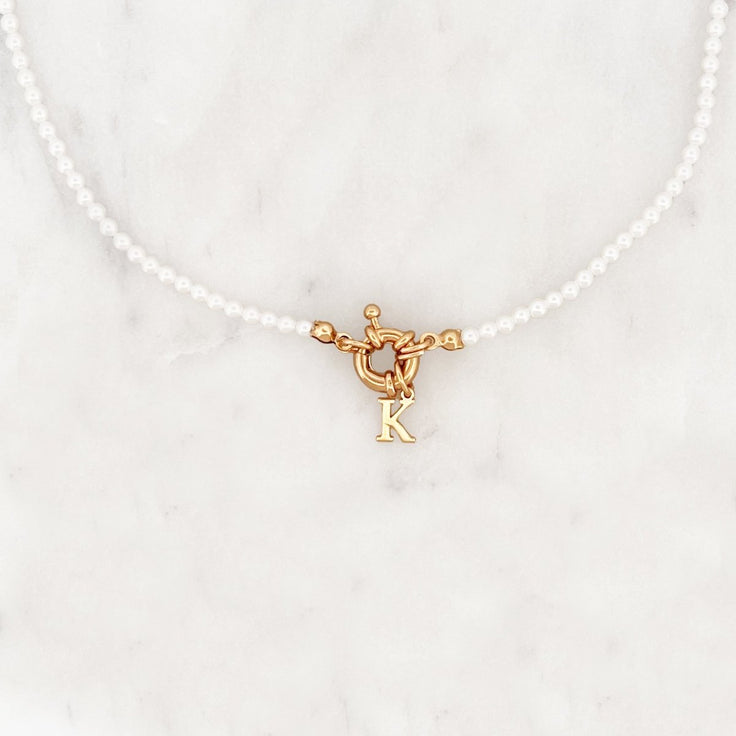 Shell Pearls Choker Tiny Initial - ByNouck Jewelry
