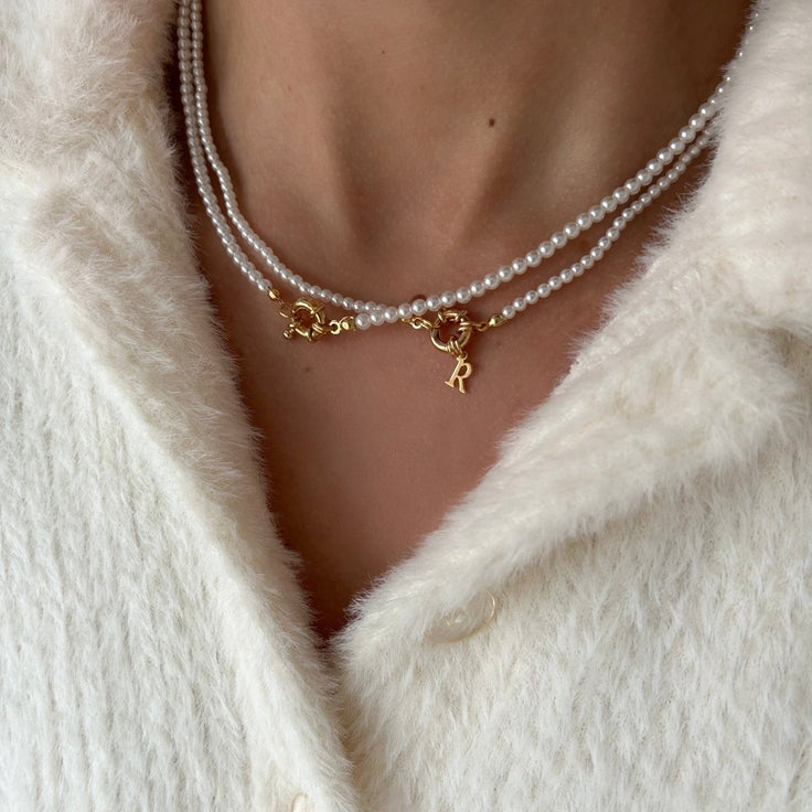 Shell Pearls Choker Tiny Initial - ByNouck Jewelry
