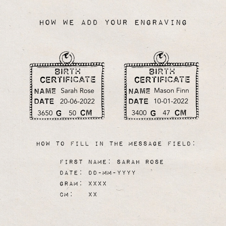DYO Engrave Birth Certificate - ByNouck Jewelry